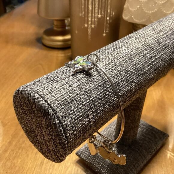 Adjustable Silvertone and Enamel Charm Bangle Bracelet - Picture 4 of 6